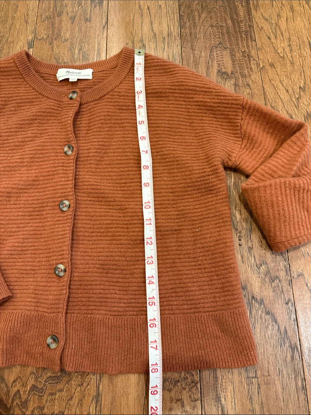 Madewell Rust Ribbed Button-Front Women's Cardigan, XXSmall - Picture 4 of 6